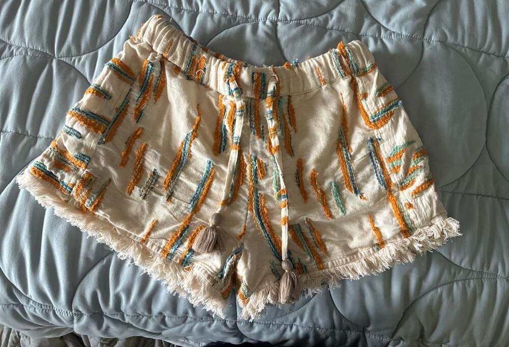 THML Boho Embroidered Fringe Trim Shorts with Tassel Drawstring Sz XS A718